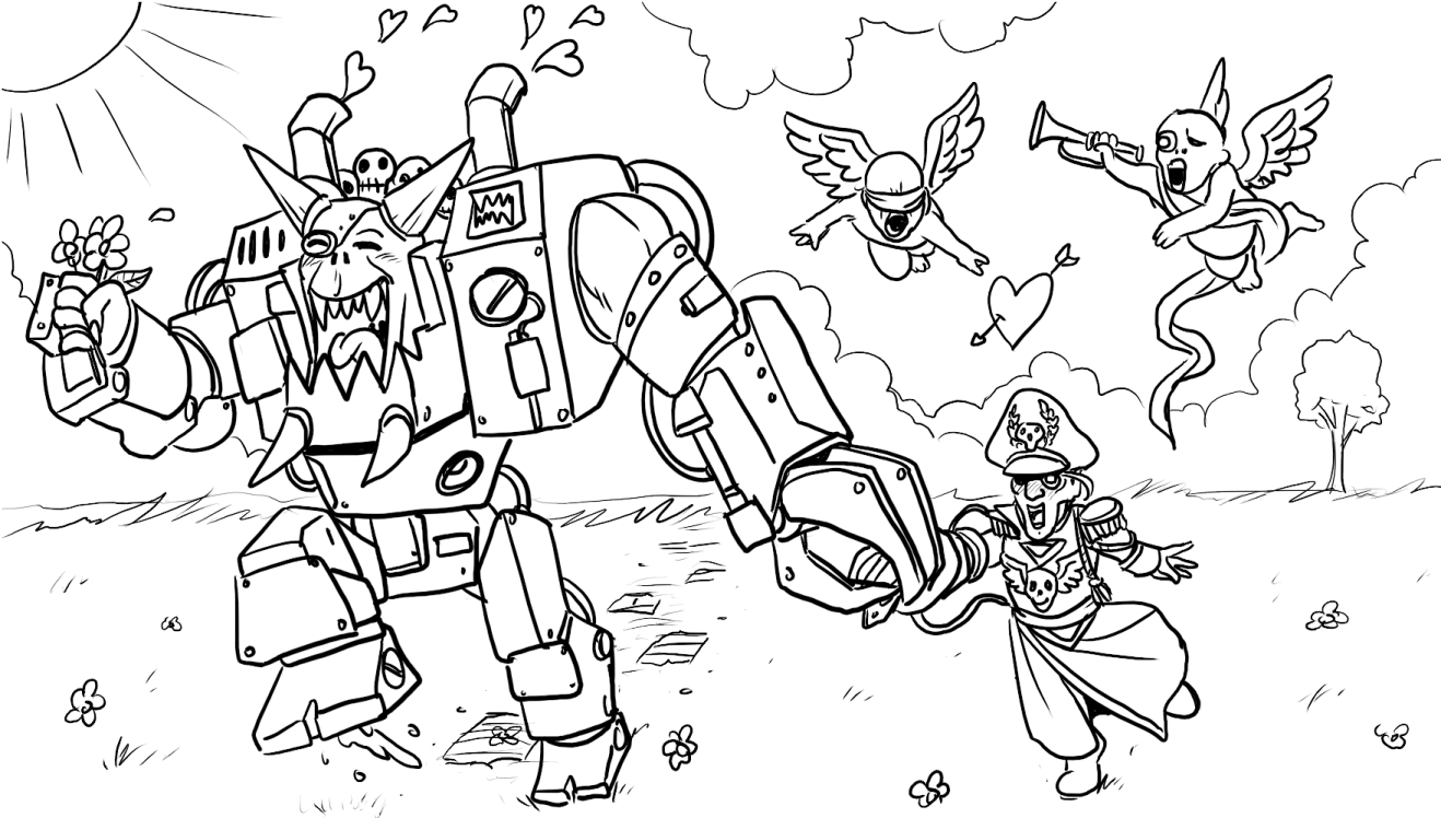 Aren't Yarrick and his Ork buddy adorable?
WAIT! That's the Beast of Armageddon! What are you doing, Commissar?!