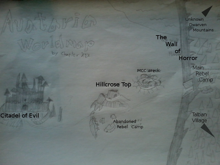Avataria World Map (As I picture it)

Located at Citadel of Evil:
*The King
*Darkness
*Overlord Razet
*Rave
*Rex
*Aaron Talwar
*Claira
*Vayn
