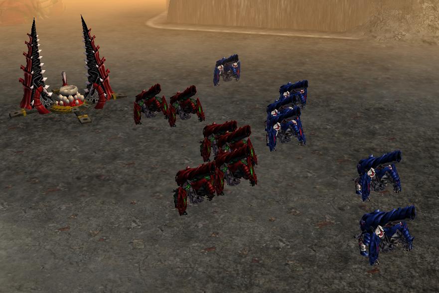 biovore r@pe
me, the red, and my bro, the blue, decided to play both tyranids and both as assholes. we vs-ed 2 IG, or as my brother calls it "Fucking