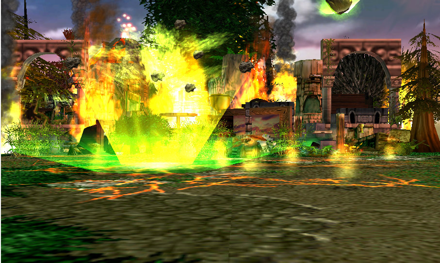 Burned ruin ancient house in an ashenvale forest