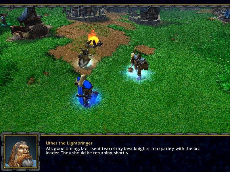 Captain Falric and Prince Arthas Menethil arrive at the Silver Hand's Base Encampment. Notice the new units.