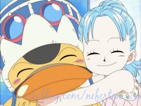 Carue (that duck) and princess Vivi from One Piece