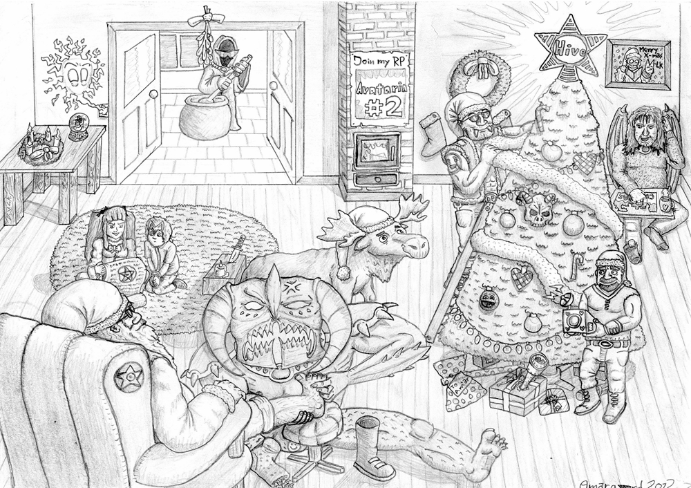 Concept Art Contest: "Christmas Eve": Final Entry

List of characters included in the drawing
*Alagremm, the cultist LoveSlave cooking Ris a la man