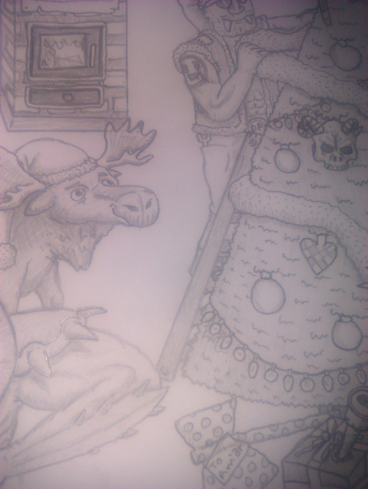 Concept Art Contest  
Christmas Eve   
WiP 11

David: "Amargaard make ralles moose face on the wall lol"
Amargaard: "On the wall? A moose like Ra