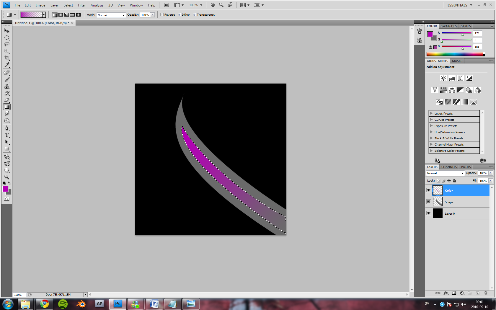 Create another layer for a color addition to the blade. Make a selection for it (use pen tool if you are familiar with it) and fill the selection with