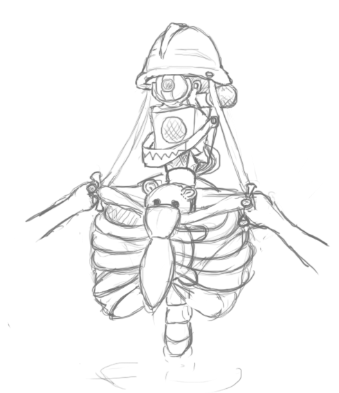 David's body with mechanical head