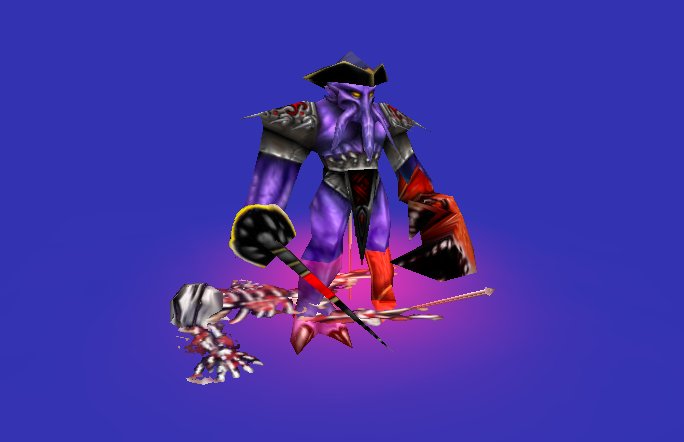 Davy Jones, weap of bandit knight, hat of proudmoore, body of faceless and left arm & leg from Lobstrokk, uses ONLY ingame skins