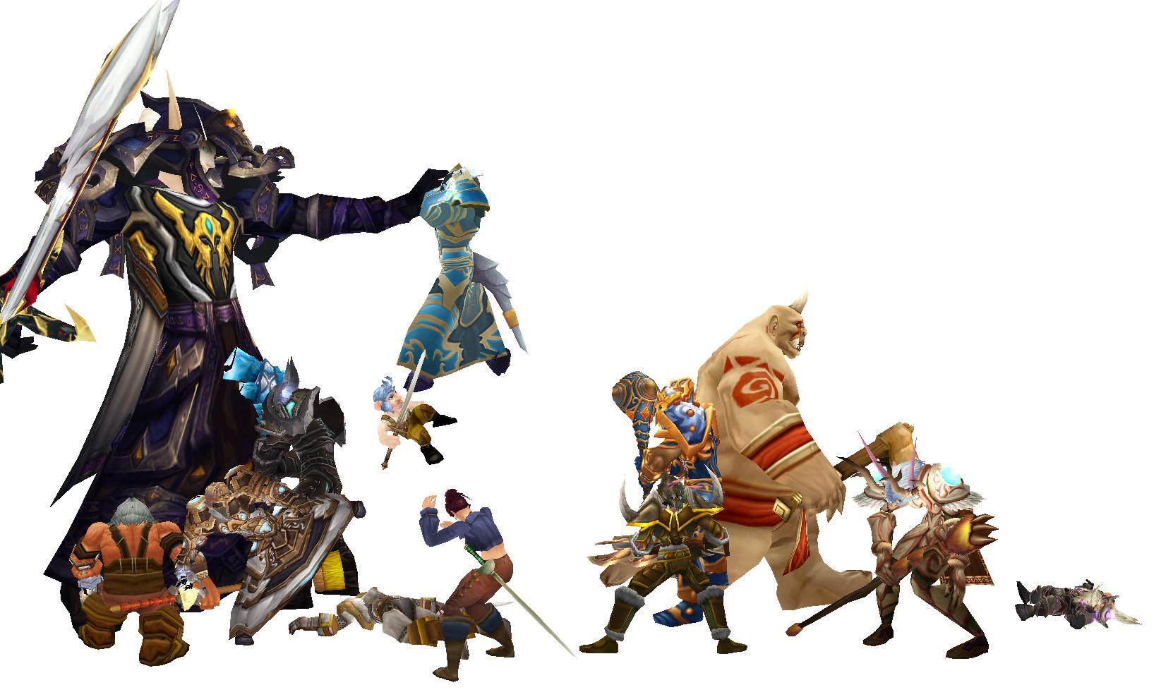 Deadly attack in Stormwind
The flying gnome is kicked by the human which have his foot in the air. (if u see he's a starter=n00b)
The ogre is friend