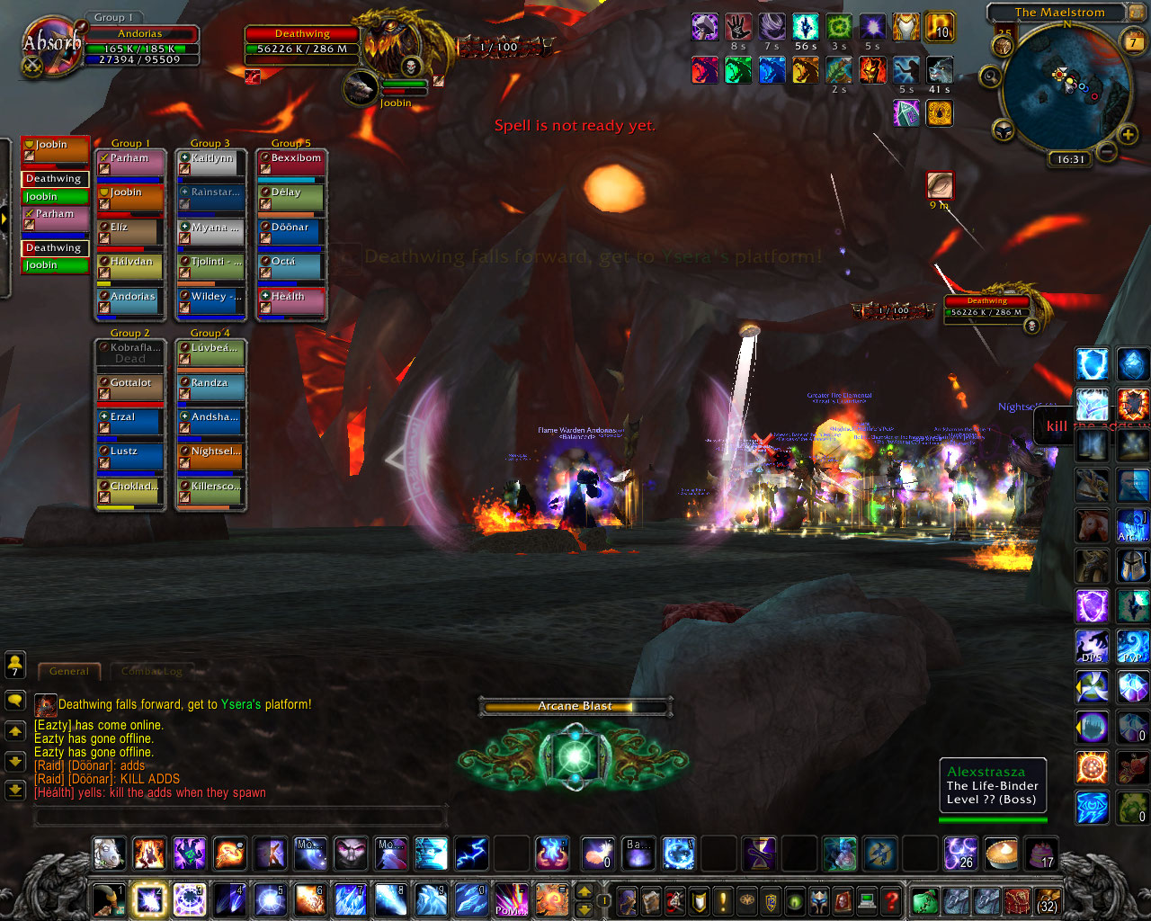 Deathwing falls on one of the platforms.