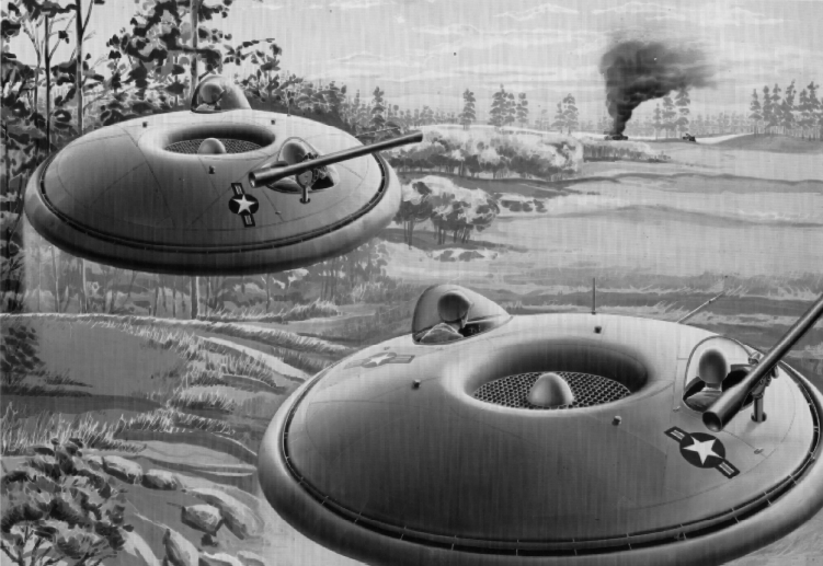 Depiction of Avrocars in action.