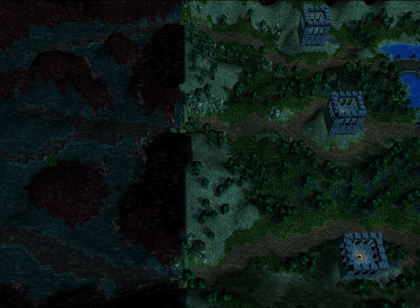 Divide

The center of my AOS map. The dark section is supposed to be underground, I'm going to use stalagmites instead of trees when I get to workin
