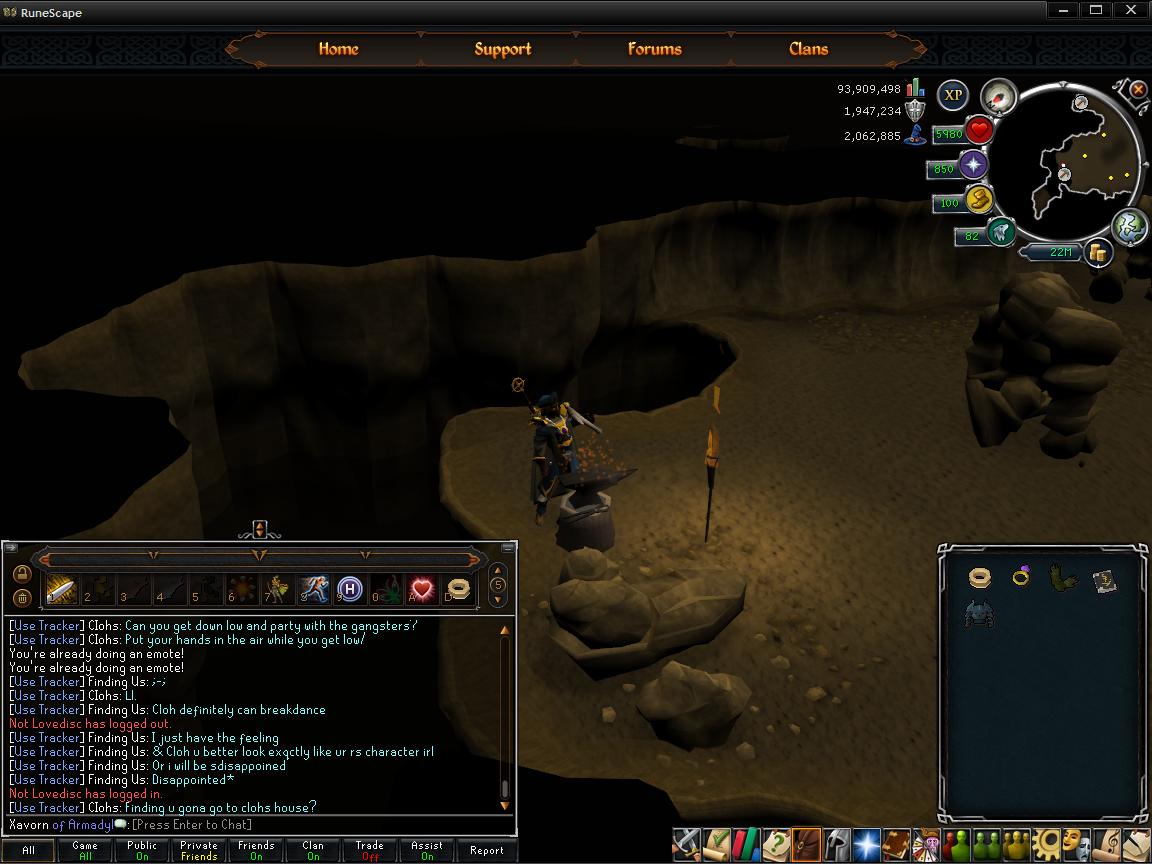 Doing the smithing cape emote on the Living Rock Caverns.