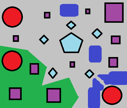 Earth in my RPG.

LEGEND
Landscape
Blue-Water
Grey- City Ruins
Green- Forest

Bases
Purple Squares- Garm Hives
Teal Diamonds and Pentagon- A