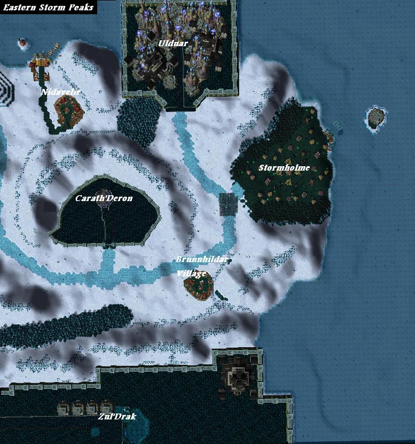 Eastern Storm Peaks: This is a more explored version of the Eastern Storm Peaks, as you can see, Legion King Alar's spies have spotted two villages: N