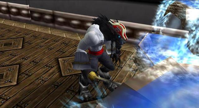 Emerald Kingdom's East Bar - Pyraeus the Pride - Werewolf drunk drinking from a fountain and catching fish with his sword.