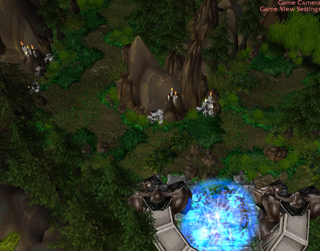 Entrace to the forest (north), is sightly visible in first screen (top left corner, behind the trees).