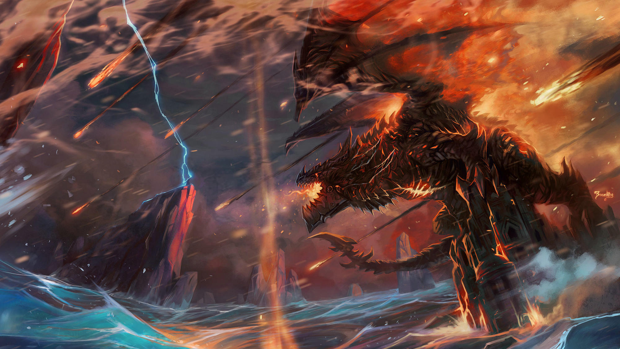 fire dragon in wow free desktop wallpaper 2560x1440