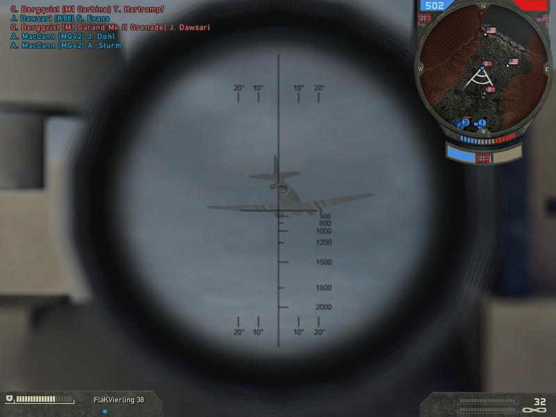 FlaKVierling scope, aiming an American Douglas DC-3/C-47 Skytrain.

~Took from Forgotten Hope 2, a WW2 mod for Battlefield 2.