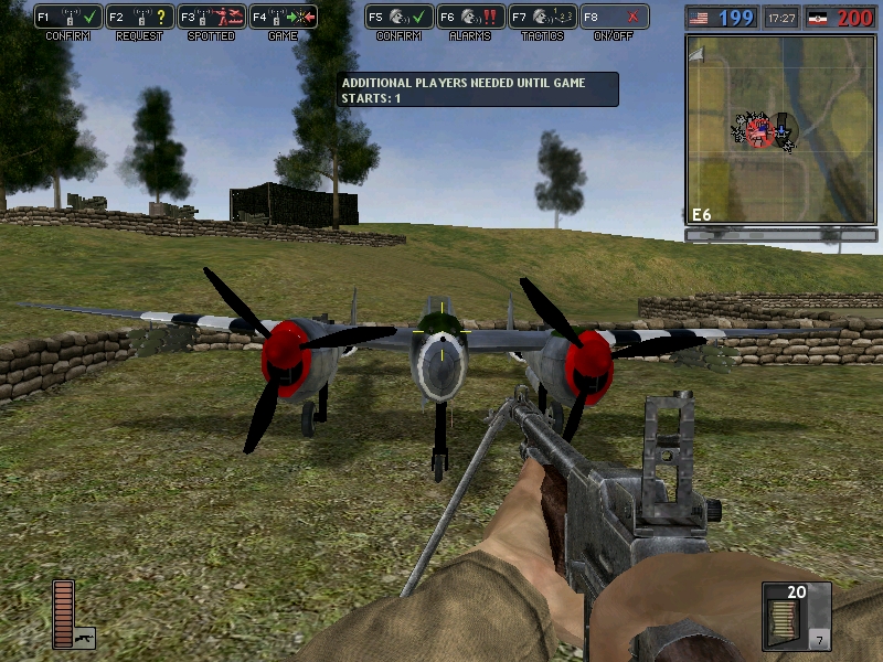Front view of the P-38. I accidentally crashed the other one few minutes ago, but anyways...

~Took from Battlegroup 42, a mod for Battlefield 1942