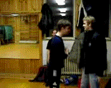 Funny guy crashing in a wall.