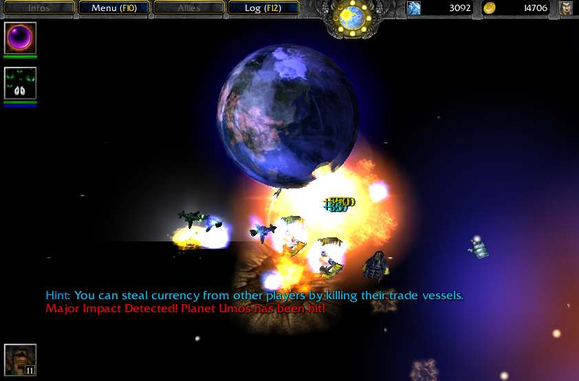 Galactic Cannon shell hits a planet in Space