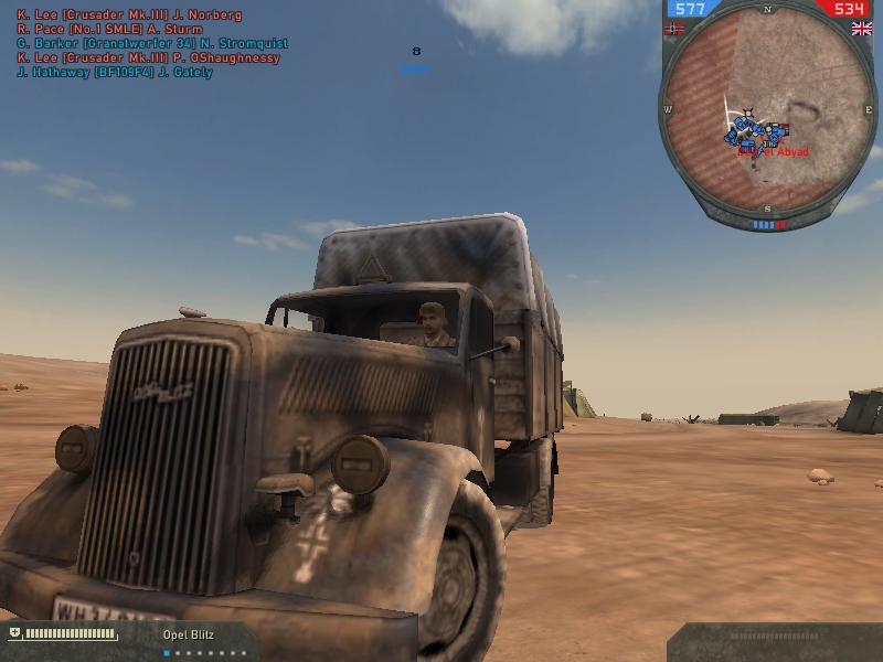 German Afrika Korps Opel Blitz. Looks badass from this angle :P.

~Took from Forgotten Hope 2, a WW2 mod for Battlefield 2.