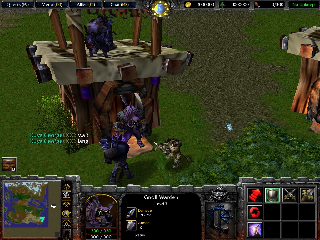 Gnoll bandits trying to rob this poor warden, while up ahead, another heroic gnoll sees the crime.