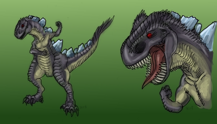 Godzillaspikes, My own design of Godzilla. Made in OC from pen lineart.
