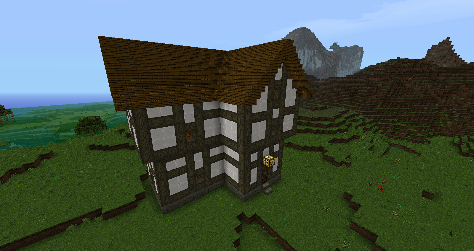 Head Quarters:

My head quarters that I took a screenshot of while standing on a dirt pillar. It took a long time to gather materials for this victo