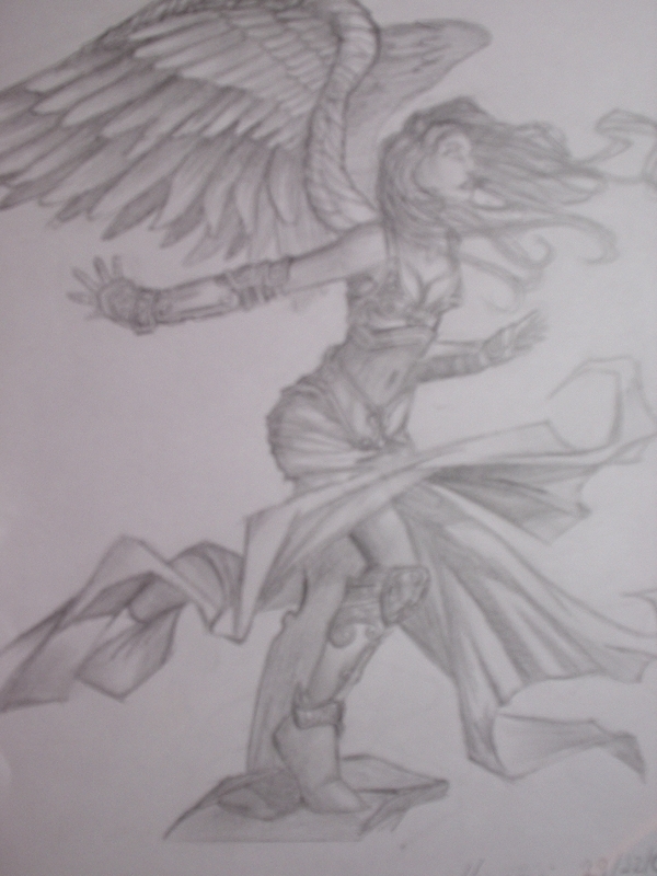 Herald of Serra - A Magic The Gathering card. I copied it from a binder I had, where the picture was 10 times bigger.