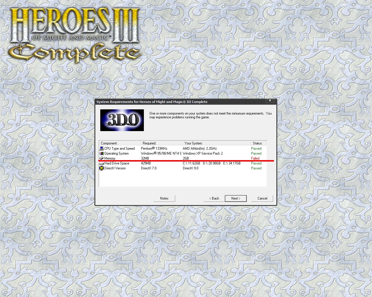 I failed installing Heroes 3