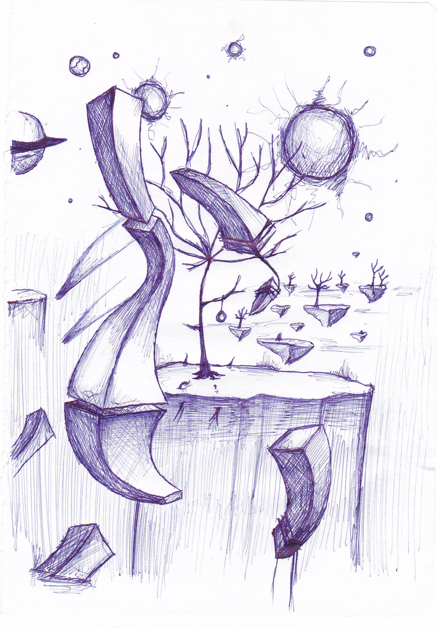 I started drawing floating objectcs and islands in the space or in the "unkown"... most of them have no meaning... like this one