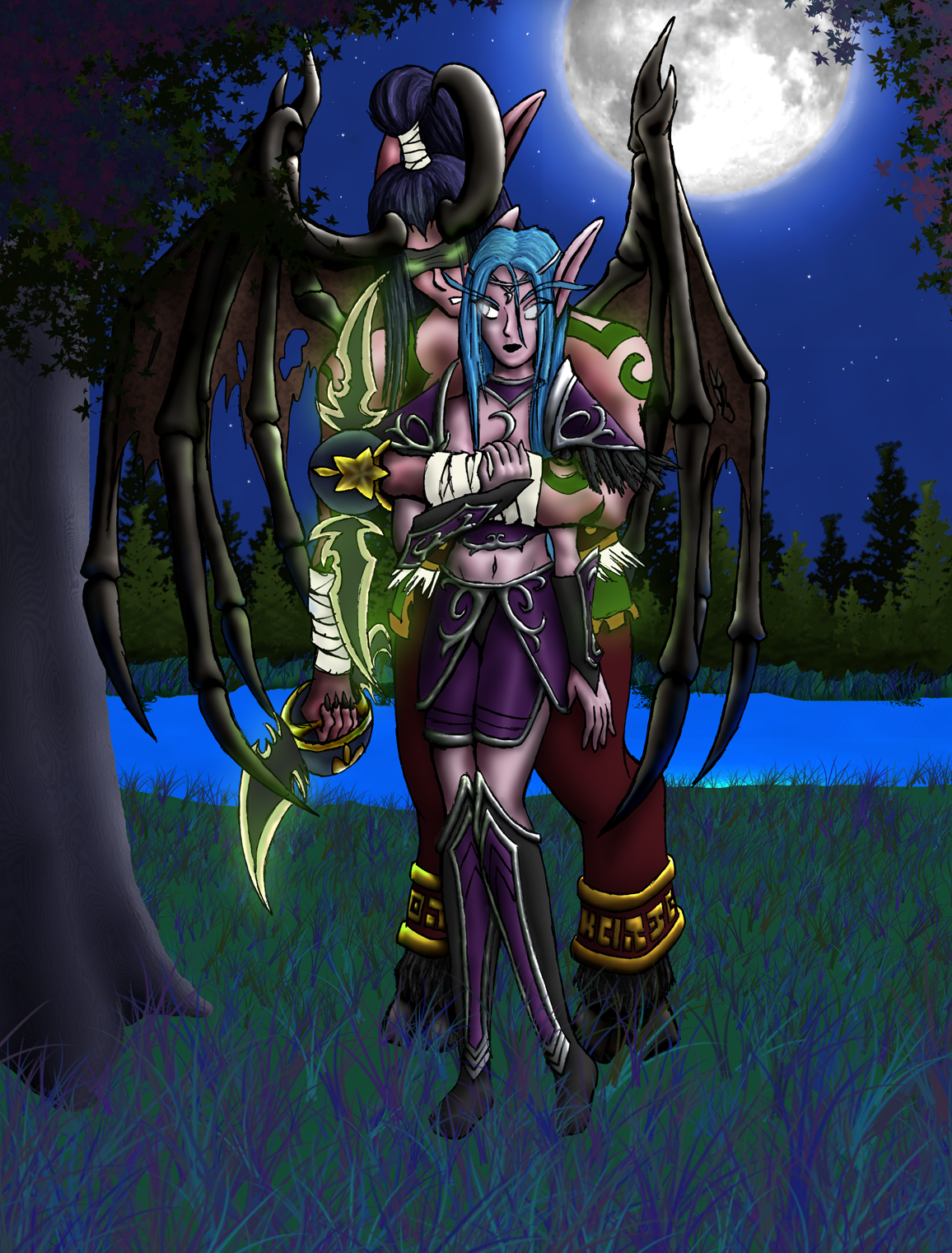 Illidan and Tyrande by RavynneNevyrmore