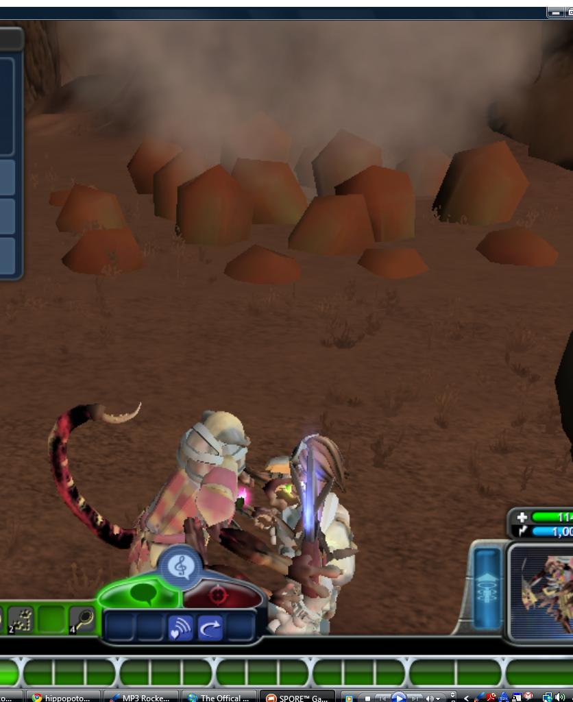 I'm about to slice this guy's head off, and hes staring at a pile of steaming rocks?