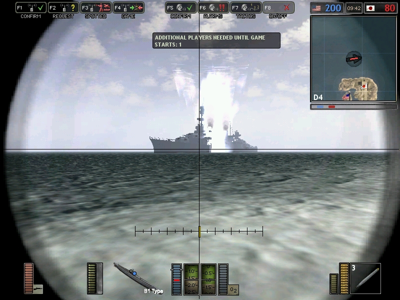Japanese submarine firing torpedoes at an USS Salt Lake City. The predator make its first victim!

~Took from Battlegroup 42, a mod for Battlefield