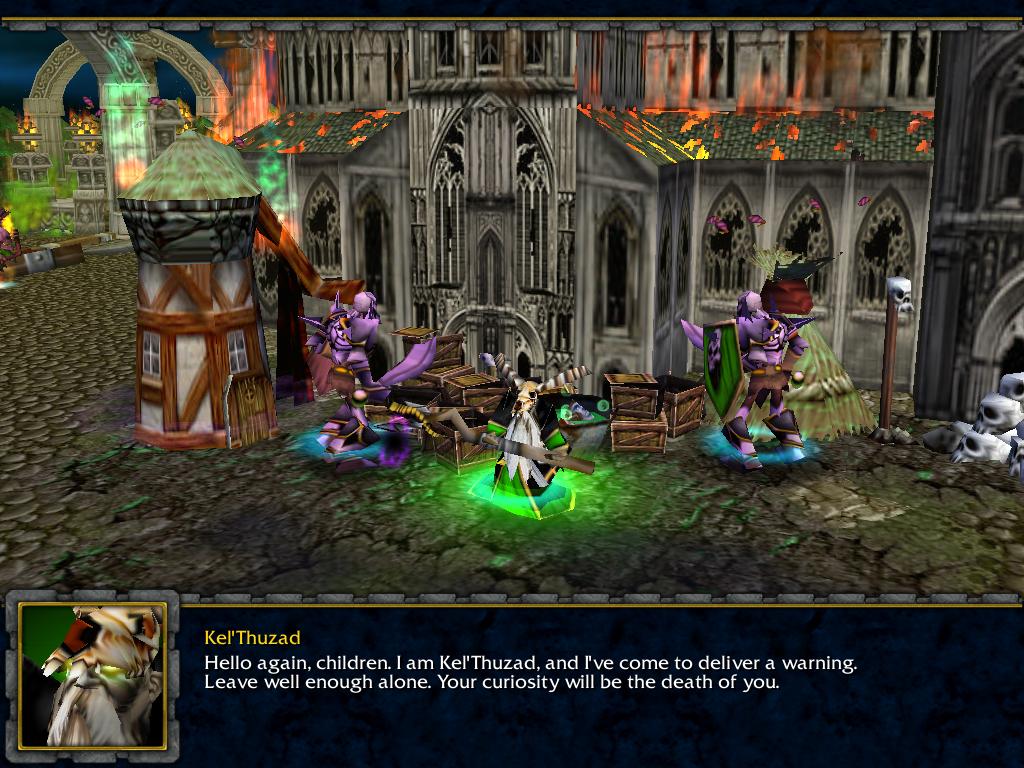 Kel'Thuzad explains to the heroes of the Cult's doing after he butchers the innocent in the Cathedral of Andorhal and distributes the plague.