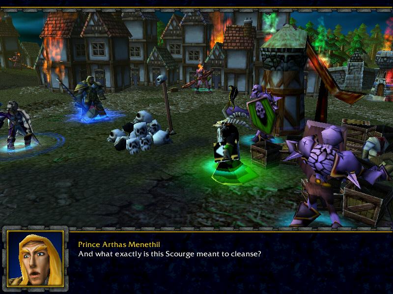 Kel'Thuzad, Prince Arthas Menethil, Kel'Thuzad, and many skeletons around them. Notice the new skins and units.