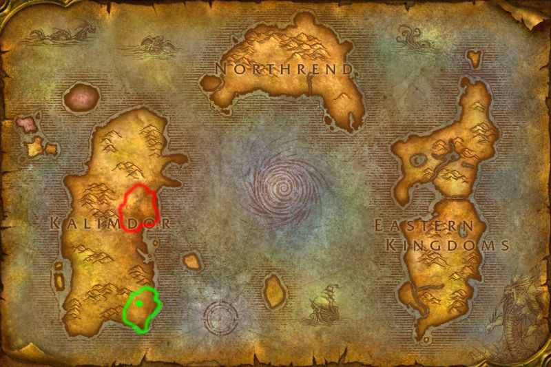 Map of Azeroth made to show Trolman some facts:

Red Region - Barrens and Durotar regions. Those were the homelands for new Horde, but in DP Sargera