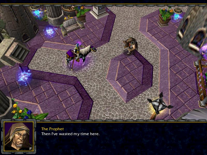 Medivh, the Prophet and the Last Guardian takes his leave after failing to convince Antonidas to listen to his warning. Notice the new terrain and uni