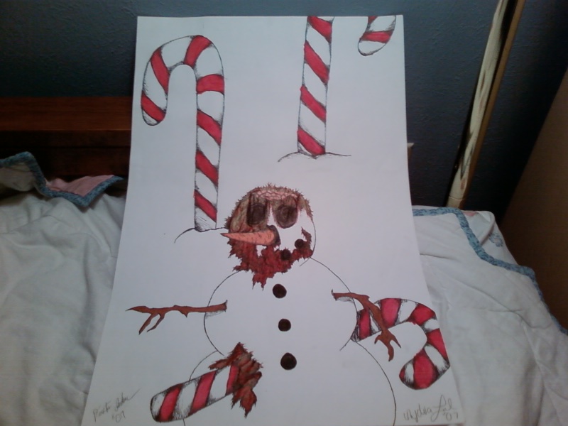 "Merry Christmas" Acrylic candy canes, pen for the rest. Outline done by my friend Nydia, the details and color done by me.