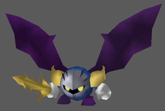 Meta Knight Winged

This is Meta Knight from the Kirby games. He can morph his cape into wings and fly with them. 

The model(mesh) and animations