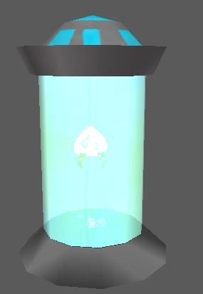 Metroid Container

This is a high tech container (holding cell/capsule) that has a baby metroid inside. When destroyed the barrier(shield) drops and