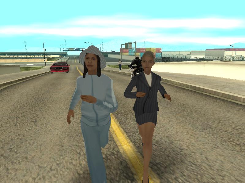 Mexican Girl and a stupid businesswoman chasing CJ.