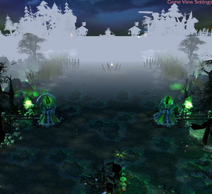 Middle borderland with the old garden ruins beyond the fog.