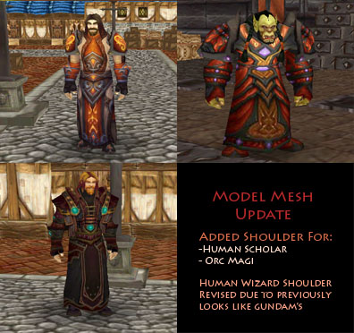 Model mesh update:
- Human Scholar and Orc Mage added shoulder made from talon of the Phoenix as base mesh
- Human Wizard shoulder revised due to so
