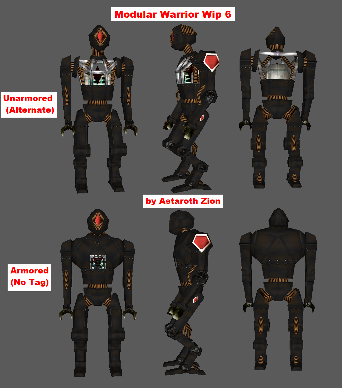 Modular Warrior Wip6 by AstarothZion

Ok now I think that the mesh is complete, the textures used need more work but I want to finish a single model