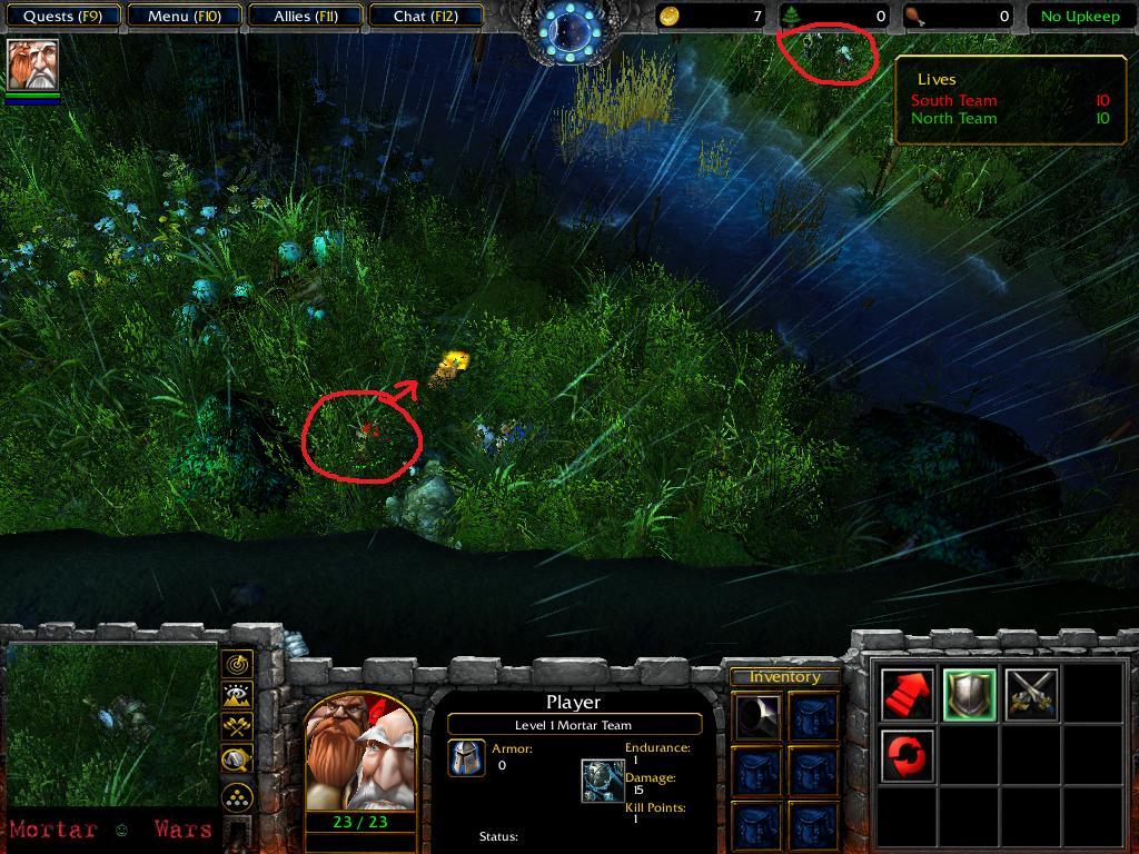 Mortar Wars Picture 1, Myself, and my prey. Beginning game.
Hint: Aim for your target after your ally shoots.