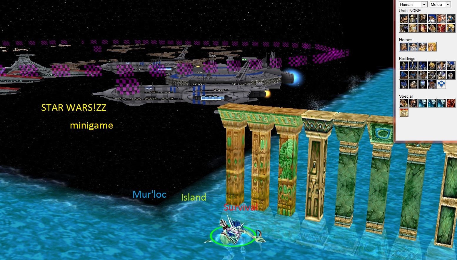 Murloc Island Survival Minigame 1

the idea being a small portion of space over here, so murlocs can HAZ LIGHTSABERS! if they win the minigame that