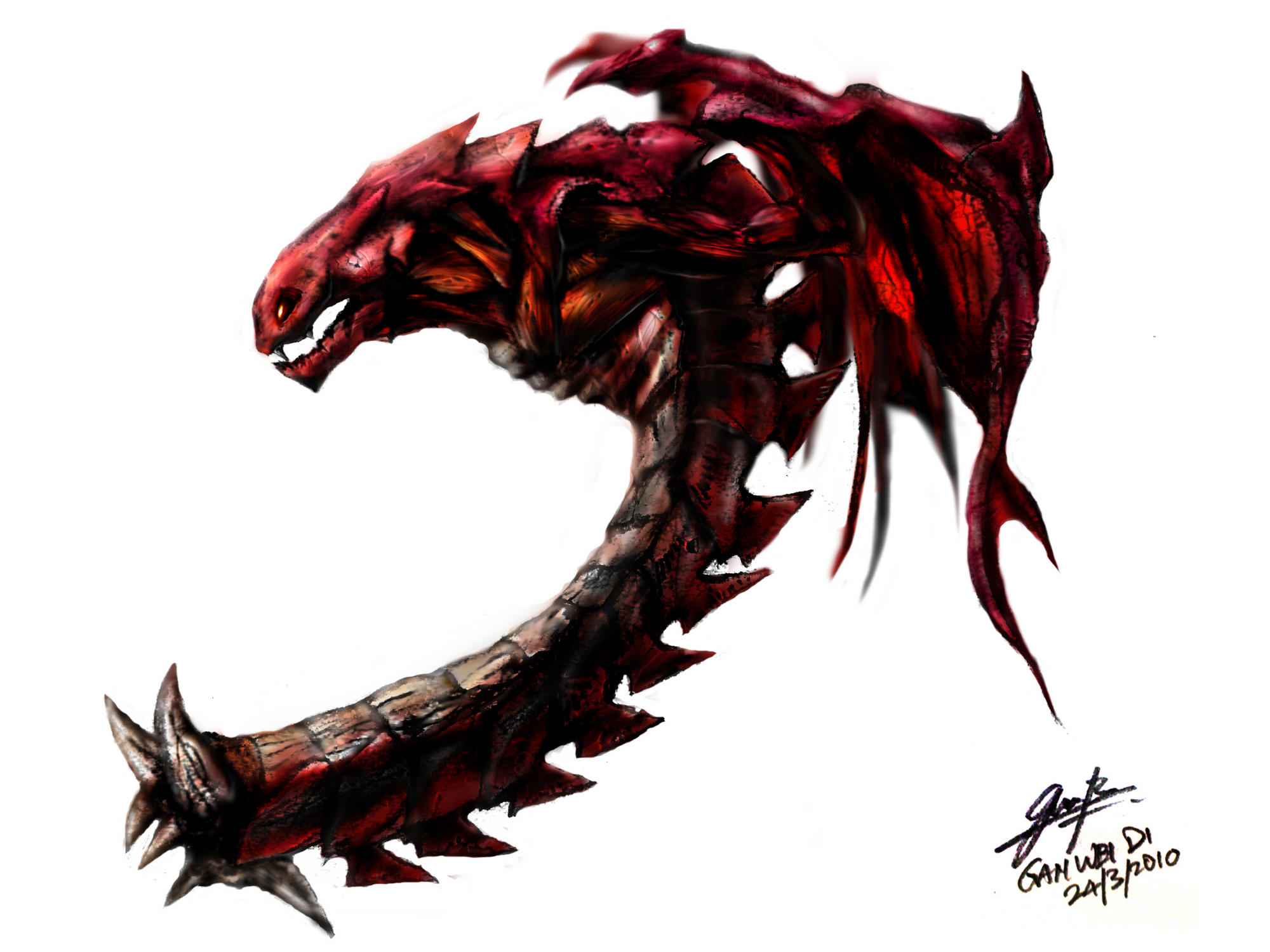 Mustalisk(FINAL)

Added very detailed features and textures such as blood vessels in its thin wings, spine fiber, dirt, etc.
Then refine all edges.