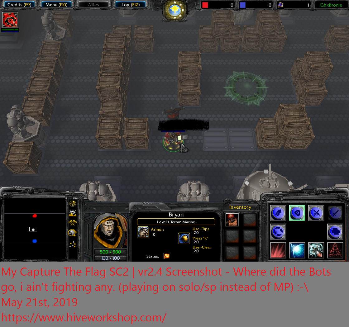 My Capture The Flag SC2 | vr2.4 Screenshot - Where did the Bots go, i ain't fighting any. (playing on solo/sp insead of MP) :-\ (May 21st, 2019)